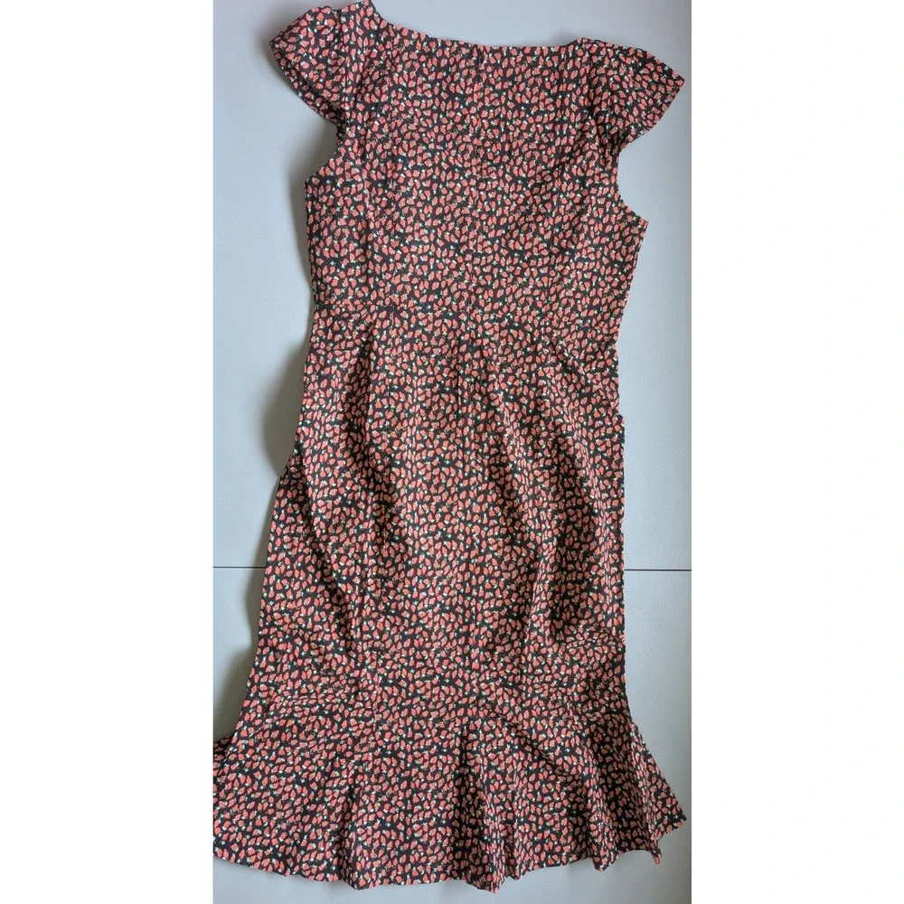 Anthropologie Black Midi Dress with Pink Spot Print